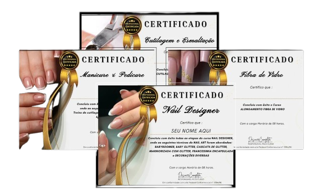 Modelos dos certificados digitais da formação Nail Designer Completa