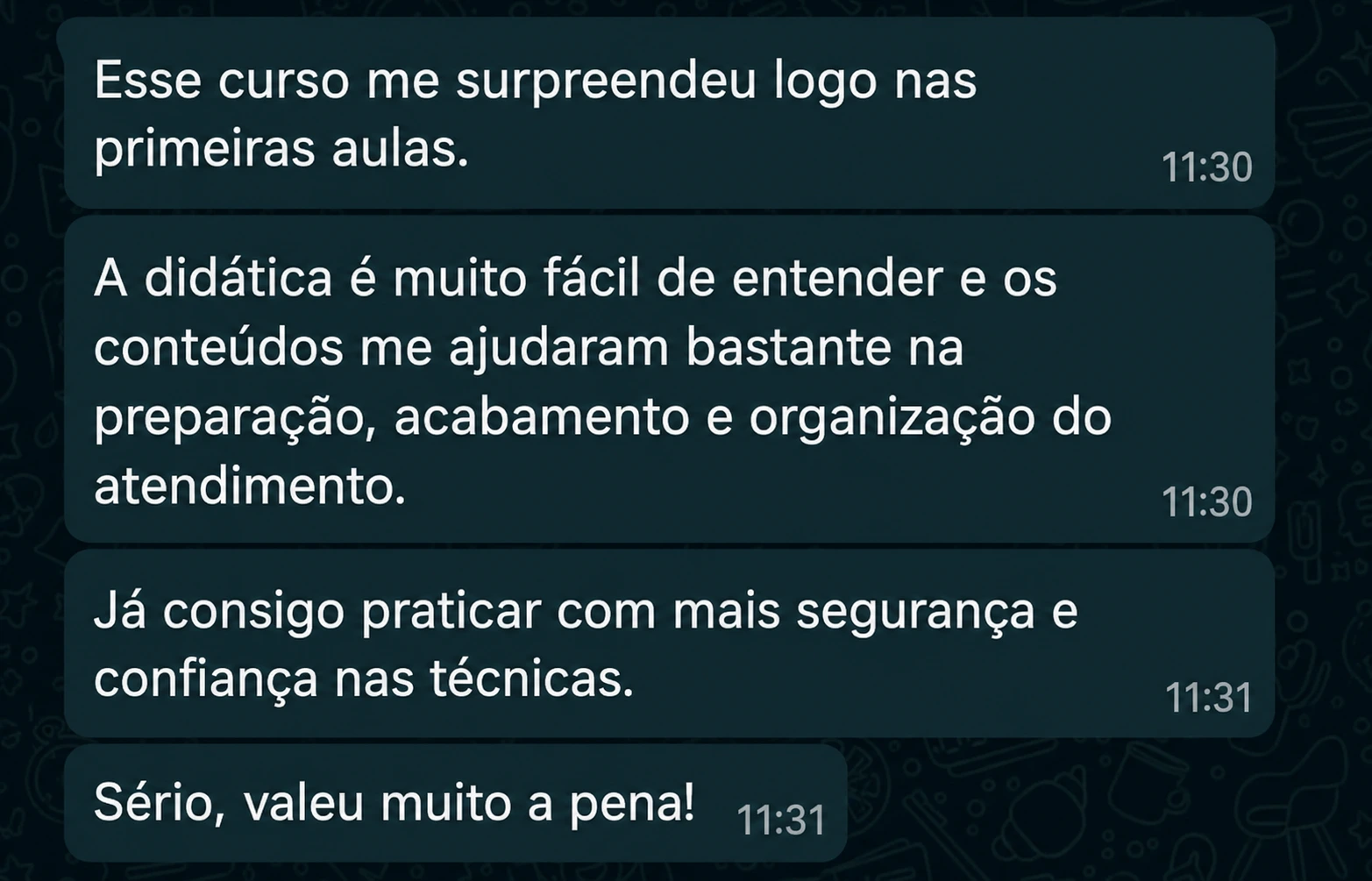 Depoimento de aluna sobre a didática do curso